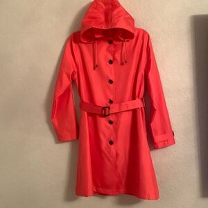 Capelli of NY Long Raincoat Jacket Collar Hood Belt Women’s Size Small